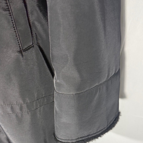 Fitz Wright Vintage Black Hooded Coat Faux Fur Trim L - Picture 7 of 14